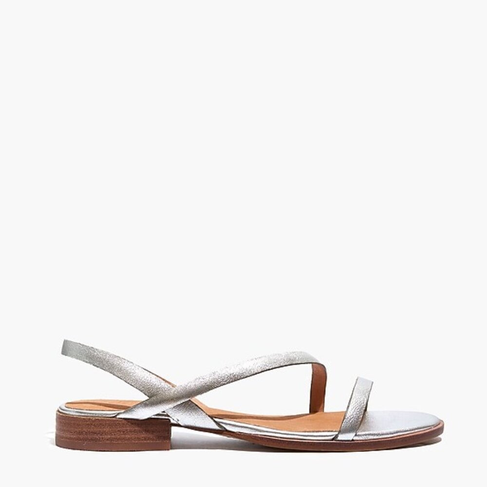 Madewell Silver Heidi Asymmetrical Slingback Flat Sandals 6.5M - Picture 2 of 14
